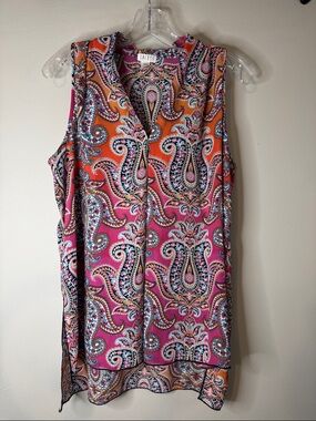 Spense Sleeveless Paisley Tunic - Pink & Orange M